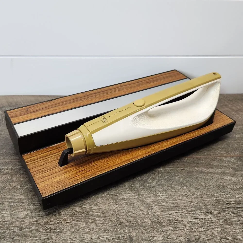 Vintage Sears Electric Knife With Wood Grain Wall Hanging Case Almond Works